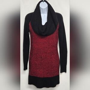 Candie's M Sweater Cowl Neck Long Length Chevron Black Red Acrylic Nylon